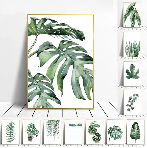 Pôster nórdico de plantas tropicais, decoração para casa, folhas verdes escandinavas, imagem decorativa, arte moderna para parede, pintura em tela l01