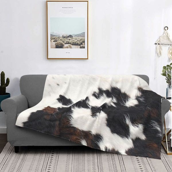 Coperte Fasce in pelle di vacchetta Coperta da tiro con stampa di mucca Morbido pile Caduta per divano Accogliente coperta di flanella Arredamento camera da letto Regalo per bambini Adulti 230911