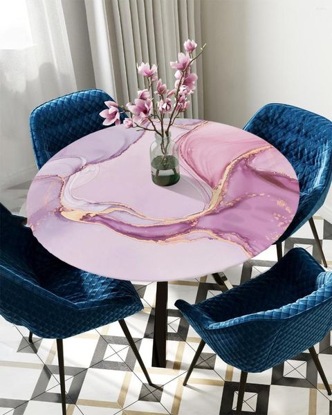 Tischdecke mit Marmor-Farbverlauf, rosa, rund, mit elastischen Kanten, wasserfest, rechteckig, aus Polyester