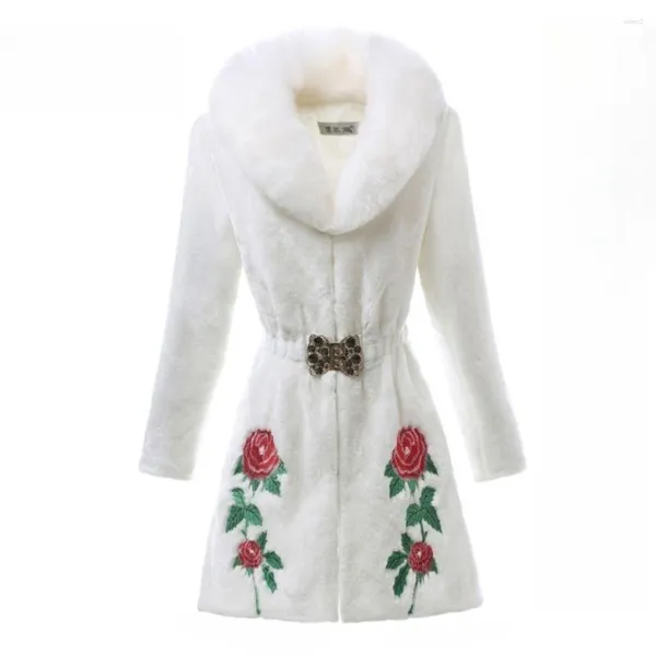 Cappotto in pelliccia da donna di media lunghezza coreano slim imitazione visone con colletto ricamato a fiori donna autunno inverno caldo oversize