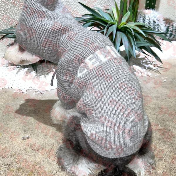 Grauer Haustierpullover mit Kapuze, Hundebekleidung, Markenlogo, Haustier-Strick-T-Shirt, modisches Schnauzer-Hunde-Sweatshirt254n