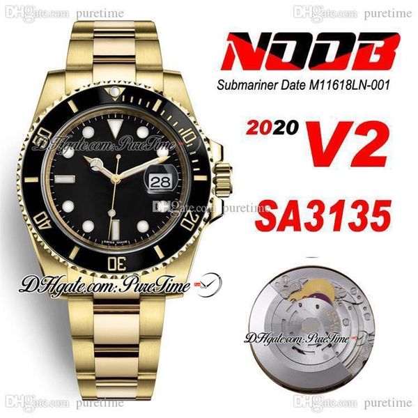 N V2 SA3135 Relógio automático masculino 18K ouro amarelo moldura de cerâmica mostrador preto índice caixa de aço 904L e pulseira OysterSteel ETA Supe221d