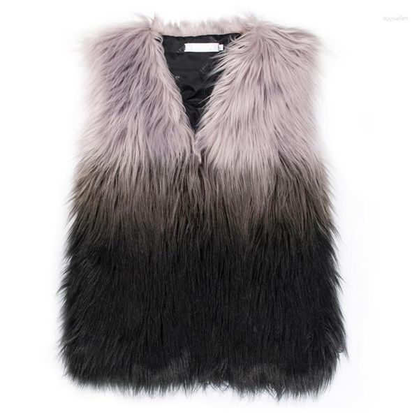 Pele feminina roupas de inverno mudando gradualmente as cores imitação colete falso casaco