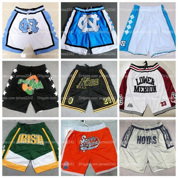 Universidade da Carolina do Norte, HOMENS UNC Lower Merion Irish Hoyas, shorts de basquete, calças de bolso, todas costuradas 270T