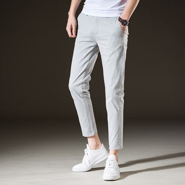 Pantaloni viola multicolori Foglia di agrifoglio Nove punti Pantaloni casual da uomo Pantaloni a matita in cotone mercerizzato elastico tinta unita Panno da uomo attillato