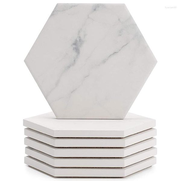 Set di stoviglie in ceramica assorbente con motivo in marmo con tappo in sughero per evitare che i mobili si macchino e trabocchino Set da sei pezzi