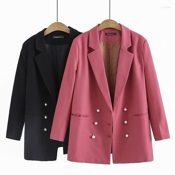 Jaquetas femininas 2023 primavera moda terno jaqueta roupas femininas coreano casual comprimento médio duplo breasted blazers mulheres soltas outerwear h2796