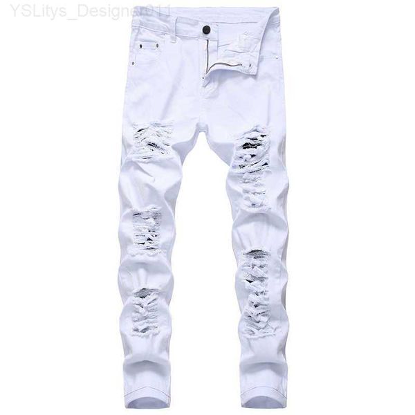 Jeans pour hommes Hommes Ripped Jeans Blanc Rouge Noir Stretch Slim Fit Printemps Automne Denim Pantalon En Détresse Hip Hop Streetwear Biker Jeans Pantalon X0621 L230911