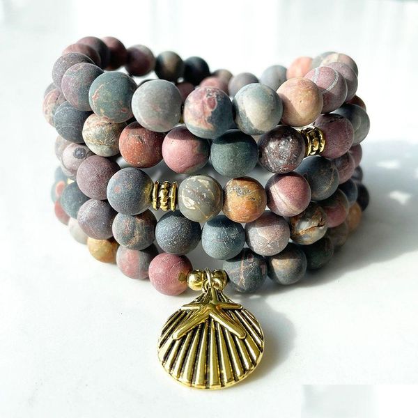 Perline Mg1383 Nuovo design Matte Picasso Jasper 108 Mala Bracciale Donna Collana spirituale Nce Yoga Spirit Gioielli Drop Delive Dhgarden Dhmjz