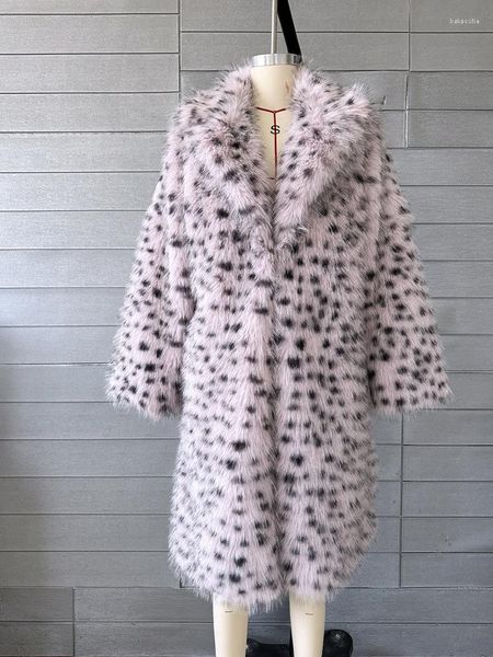 Frauen Pelz Leopard Print Faux Mantel Winter Kleidung Lange Luxus Dicke Warme Jacke Frauen Europäischen Mode Flauschigen Plüsch Mantel