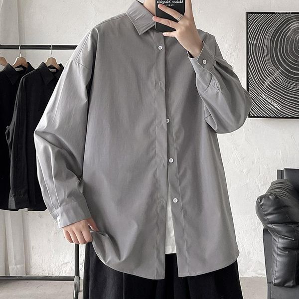 Camisas casuais masculinas camisa de manga longa homens soltos tamanho grande tops blusas sólidas coreia moda botão de manga homem básico streetwear