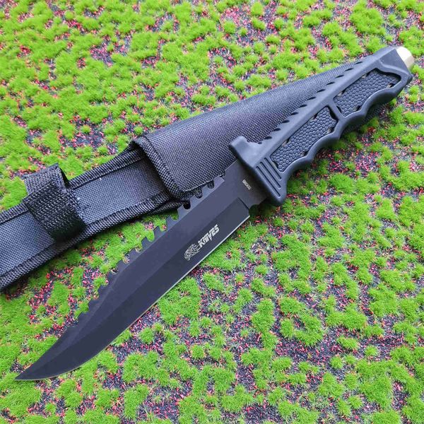Outdoor Taktische Gerade Messer Gummi Griff Hohe Härte 8Cr13 Stahl Feld Überleben Defensive Camping Messer