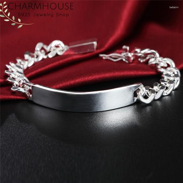 Link Armbänder Reines 925 Silber Für Männer 10mm ID Kette Armreif Armband Armband Pulseira Femme Hochzeit Braut Mode Schmuck