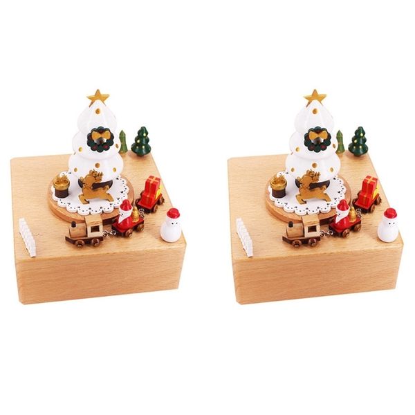 Objetos decorativos estatuetas 2x caixa de música de madeira papai noel árvore de natal trem ano de natal retro presente de aniversário caixas musicais decoração de casa 230911