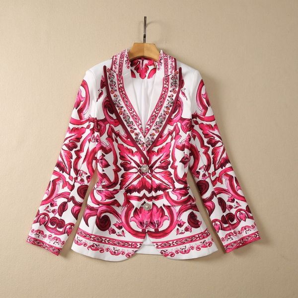 2023 Paisley vermelho Blazers com manga longa de manga longa Shinestone com peito de peito único com casacos S3Q060705 plus size xxl