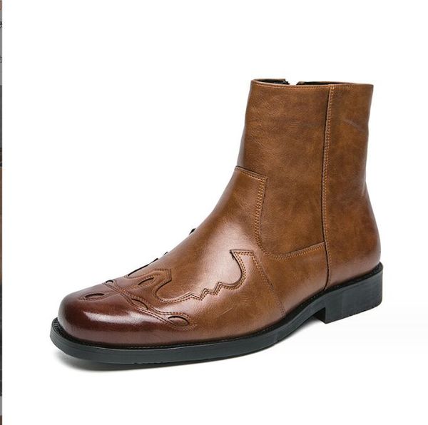 Novas Botas Chelsea Homens Sapatos PU Marrom Moda Versátil Negócios Casual Estilo Britânico Desgaste de Festa de Rua Botas de Tornozelo Clássicas Para Meninos Botas de Festa