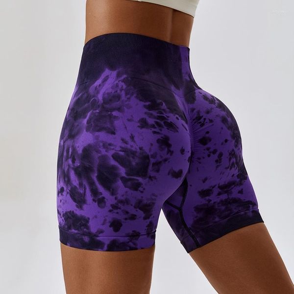 Shorts femininos tie dye mulheres ginásio push up esporte para levanta busporty curto mujer femme roxo marrom vermelho roupas