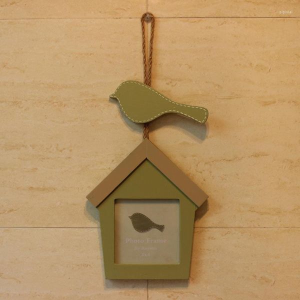 Рамки из дерева Po, настенная рамка, милая зеленая птица, американский домашний ретро, потертый студийный реквизит для фотосессии, классический однокадровый рождественский мужской