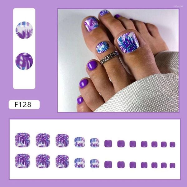 Unhas Falsas Curto Quadrado Falso Toenails Moda Roxo Espinho Toe Francês Cobertura Completa Pé Para Mulheres Menina