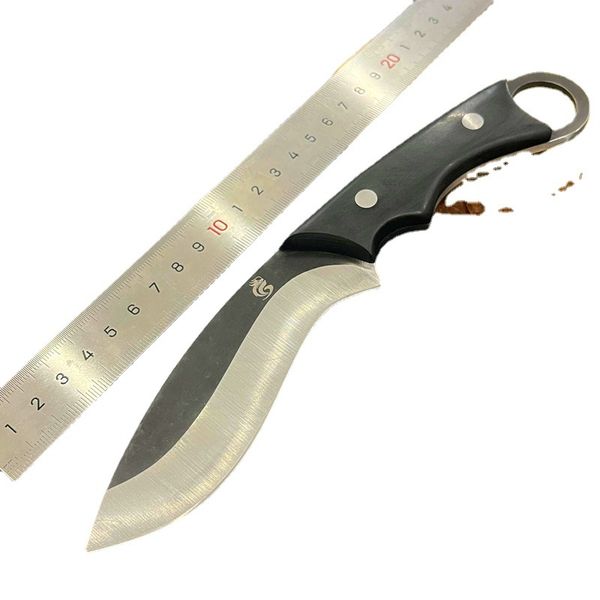 Coltello a lama fissa curva ad alta durezza Coltello da caccia con manico in legno in acciaio inossidabile Strumento da campeggio esterno