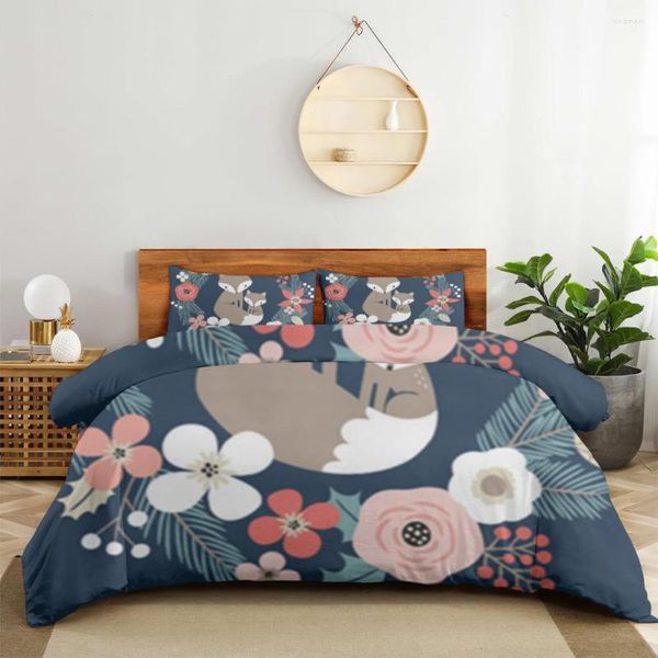 Set di biancheria da letto Articoli di moda in tre pezzi con stampa di tendenza degli animali dei cartoni animati per federa per copriletto per bambini o adulti