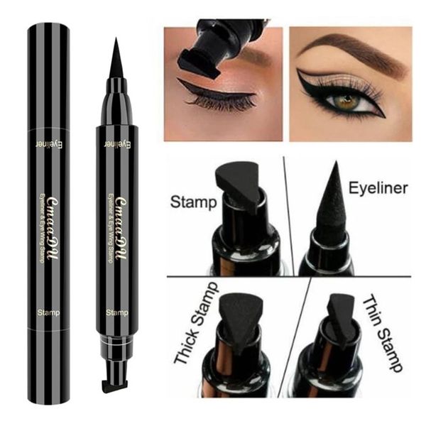 Eye ShadowLiner Combination 2 In1 Winged Stamp Жидкая подводка для глаз Водостойкая быстросохнущая черная подводка-карандаш с косметическим двойным концом 230911