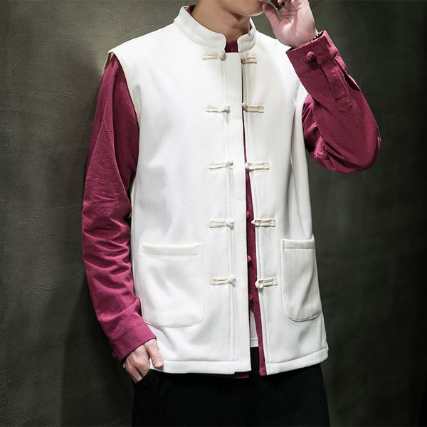 Coletes masculinos 2023 Tang Terno Masculino Top Madarin Collar Tradicional Roupas Chinesas Homens Algodão Linho Retro Hanfu Colete 230909