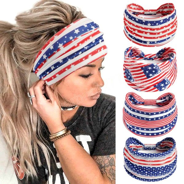 Moda bandiera americana Giorno dell'Indipendenza Bordo ampio Cotone Yoga Donna Ragazza Fascia Accessori per capelli Copricapo