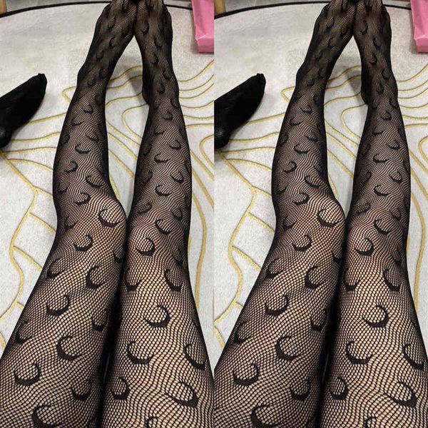 İlkbahar Yaz Fishnet Mektup Tayt Şeffaf Tayt Moda Ay Desen İnce Pantyhose Plus Boyut Seksi Külot Kollantı Y1130252D