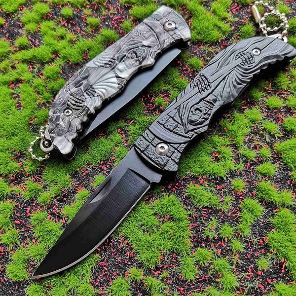 Coltello tascabile pieghevole portatile Coltello da collezione con lama in acciaio 5Cr15 Manico con motivo in rilievo Coltello da sopravvivenza nella natura selvaggia