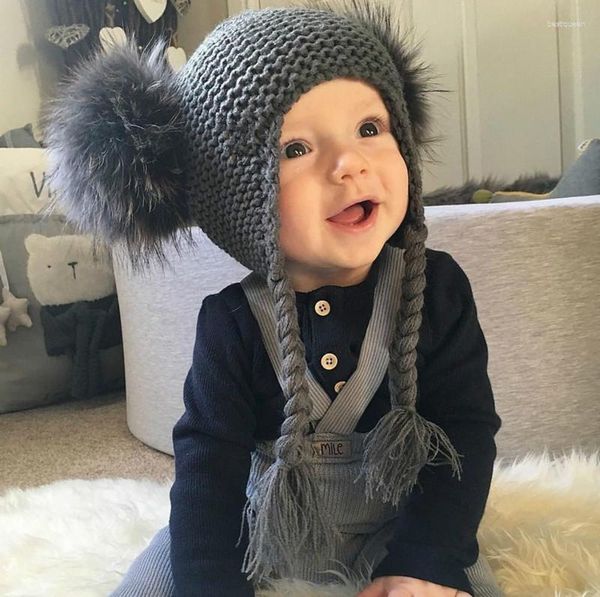 Berets inverno malha bebê chapéu pompom bola beanies para meninos meninas outono crochê quente ao ar livre boné de cor sólida