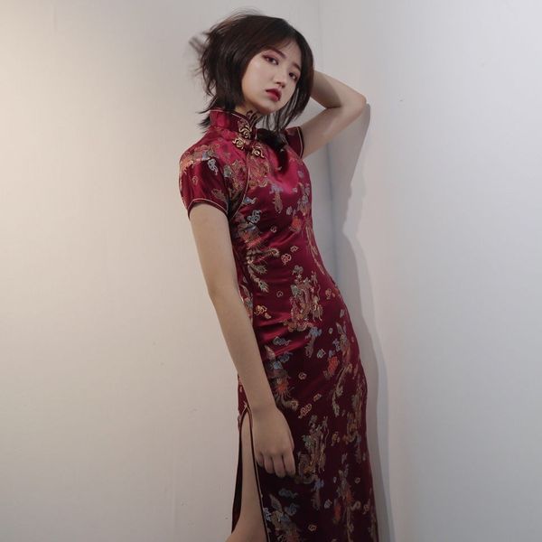 Базовые повседневные платья в китайском стиле Qipao Сексуальные женщины больших размеров Cheongsam Винтажное классическое платье Дракон и Феникс Длинные платья 4XL 5XL 6XL 230911