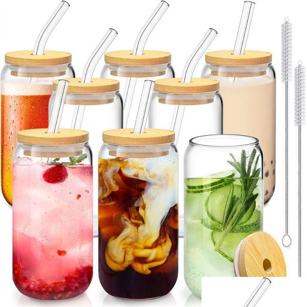 Wasserflaschen CA USA gefüllte Glastasse mit Deckel und St 16Oztransparent Bubble Tea Saft Bierdose Milch Mokka Tassen Becher Trinkgeschirr