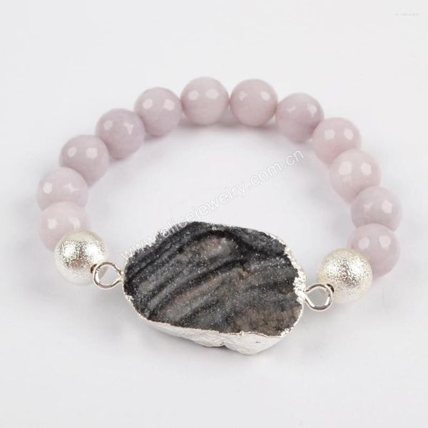 Strand rosa pedra natural contas corrente pulseira única galáxia quartzo charme pulseiras para mulheres reiki cura yoga jóias acessórios