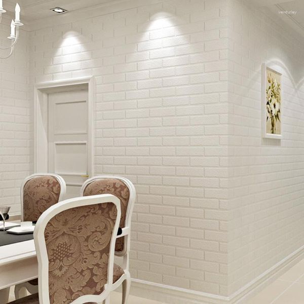 Tapeten Moderne weiße 3D-Ziegelstein-wasserdichte PVC-Tapetenrolle für Wände Shop Küche Wanddekoration Papel De Parede