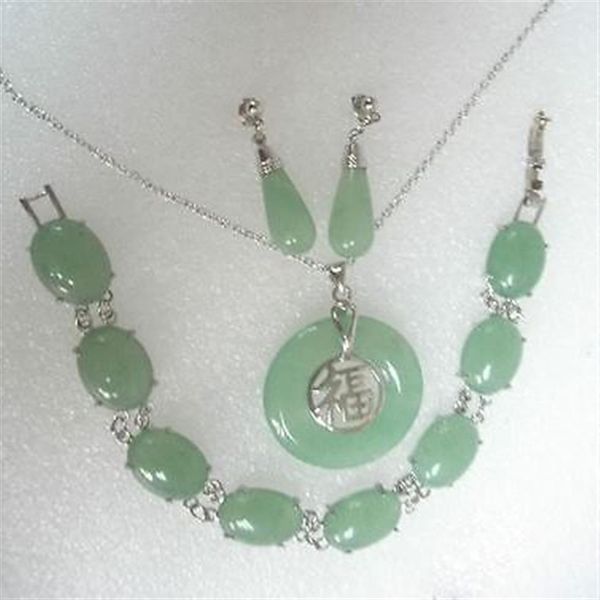 Echtes Jade-Halsketten-Armband-Ohrring-Set225h