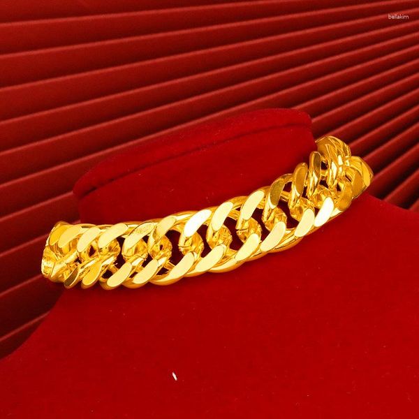 Браслеты со звеньями, 24-каратное гальваническое золото, один на один, левый и правый браслет, мужские ювелирные изделия, подарок