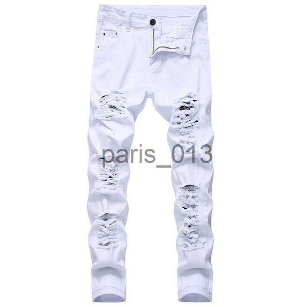 Jeans masculinos homens rasgados jeans branco vermelho preto estiramento slim fit primavera outono calças jeans angustiado hip hop streetwear biker jeans calças x0621 x0911