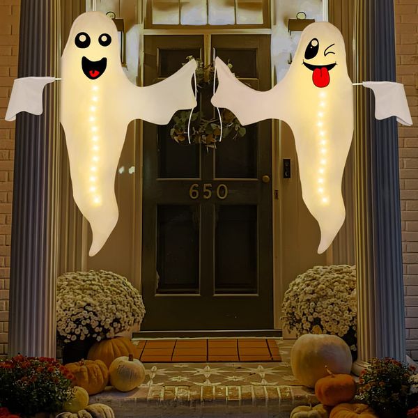 Fantasma pendurado com luzes grande assustador ao ar livre árvore envoltório decoração fantasma para festa de halloween gramado casa assombrada adereços suprimentos d3.0