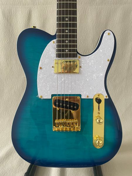 Personalização de fábrica Nova Tele Guitarra Elétrica Azul 6 Cordas Mogno Belo Timbre