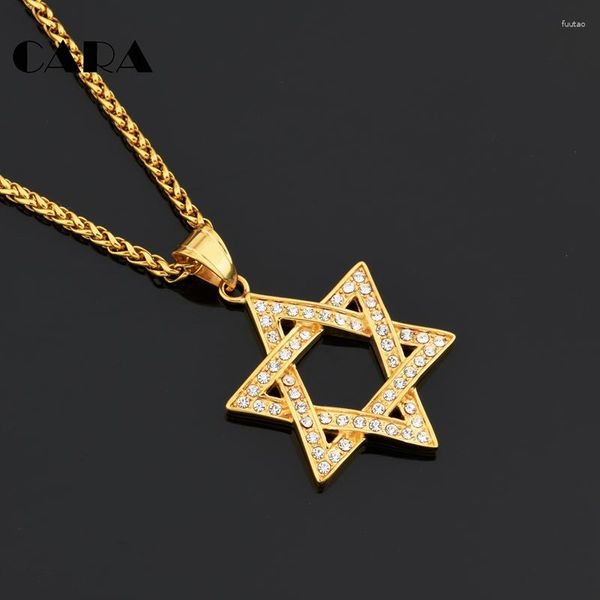 Anhänger Halsketten Kristall Schmuck Kubanische Ketten Männer Frauen Bling Solomon Judentum Jüdische Sechs Juden Sterne Edelstahl CAGF0154