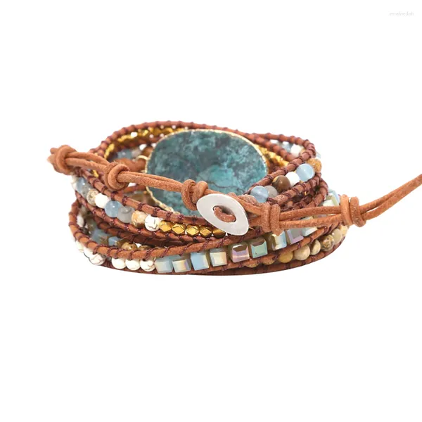 Charme Armbänder Goldene Böhmen Stil Perlen Armband Naturstein Weben Schmuck Dekor Retro Für Frau Dame Liebhaber Weibliche