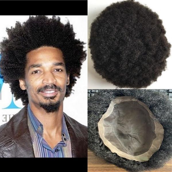 Peruca afro onda afro-americana, cabelo humano masculino, substituição para homens306i