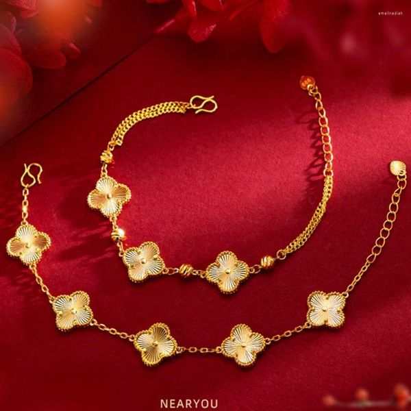 Link pulseiras linda flor pulseira corrente de pulso para mulheres meninas 18k sólido amarelo ouro cheio de jóias bonitas acessórios de presente