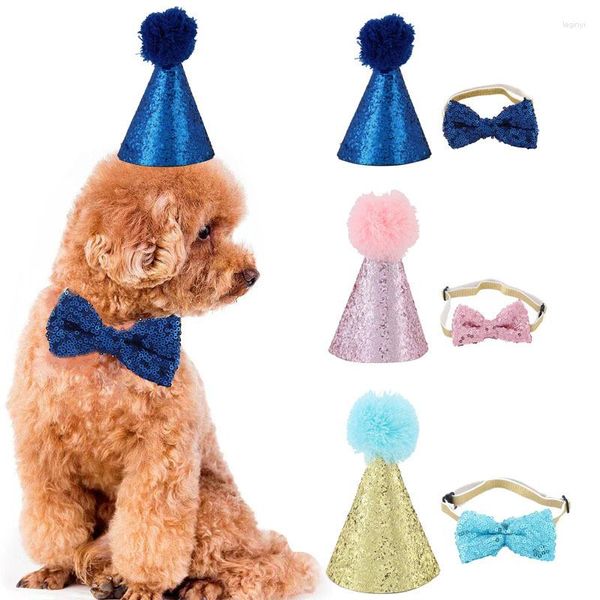 Vestuário para cães Pet Cat Bow Tie Hat Festive Party Decoração Glitter Baby Birthday