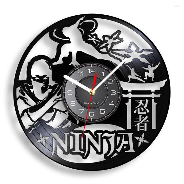 Orologi da parete Orologio da record ispirato al guerriero giapponese Ninja per soggiorno Samurai giapponese Shinobi Musica scolpita Longplay