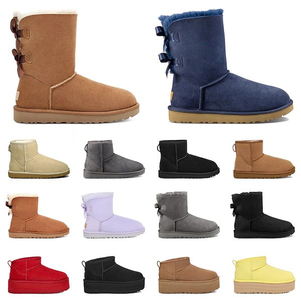 Mulheres Designer Botas Mulher Luxo Fur Slip-On Neve Inverno Fofo Curto Clássico Ultra Mini Plataforma Bota Ao Ar Livre Fuzzy Sapatos Castanha Preto Cinza Mocassins Botas Peludas