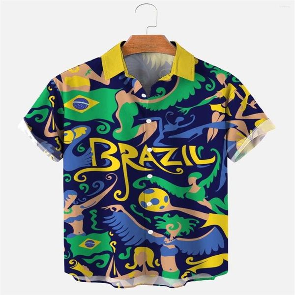 Camisas Casuais Masculinas Molilulu Moda Masculina Roupas Vintage Brasil Impressão Respirável Manga Curta Camisa Havaiana281B