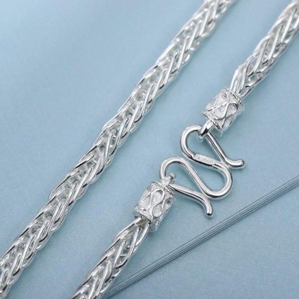 Correntes Real 999 Pure Fine Silver Colar Mulheres Homens 5.5mm Quadrado Trigo Link Chain 50-70cm pode escolher