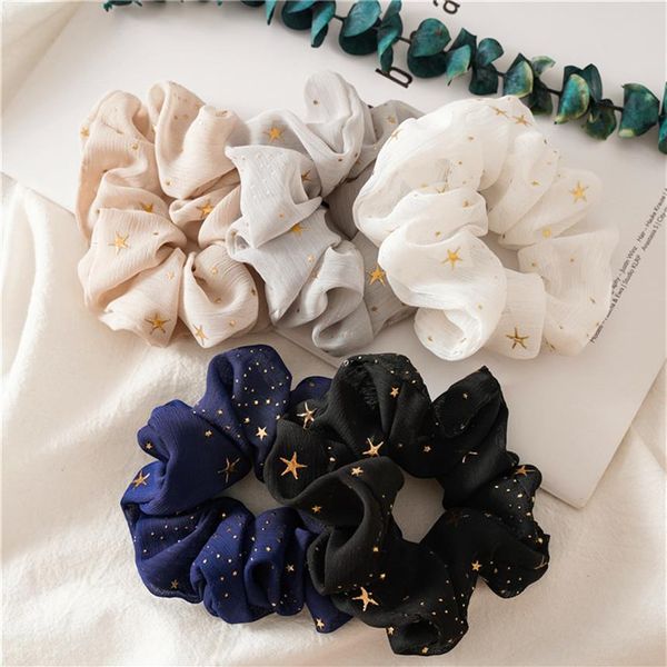 Luxury Lady Girl Capelli Scrunchy Anello Elastico per capelli Fasce per capelli Vintage in chiffon con paillettes Stella intestino crasso Danza sportiva Scrunchie Hairban283S